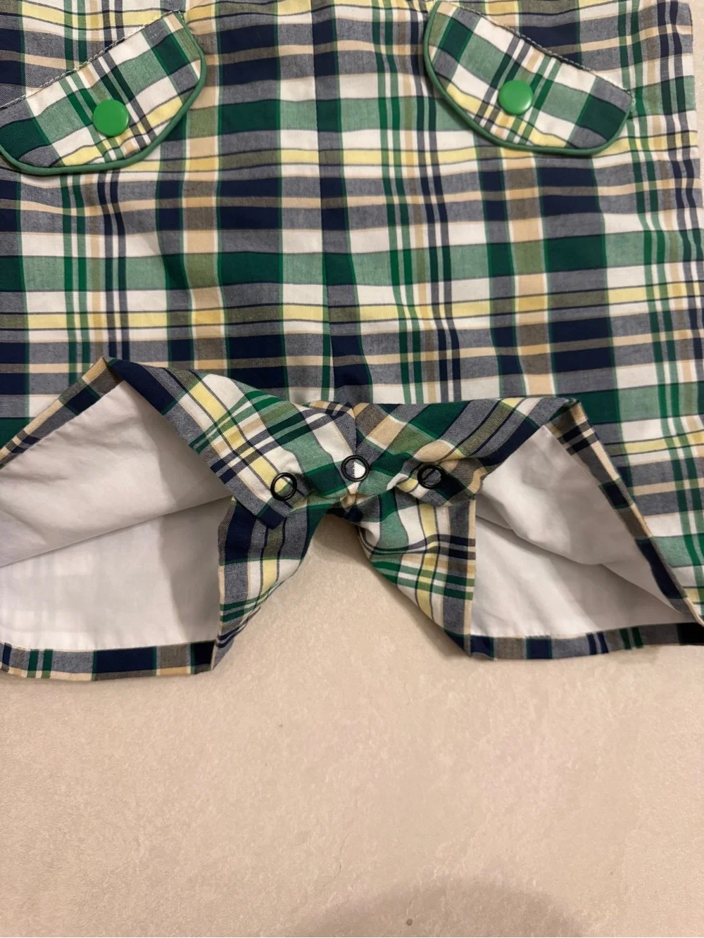 The Beaufort Bonnet Company green plaid Prescott Pocket Jon Jon 12-18M